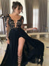 Black Long Sleeves Lace Prom Dress LBQ1275